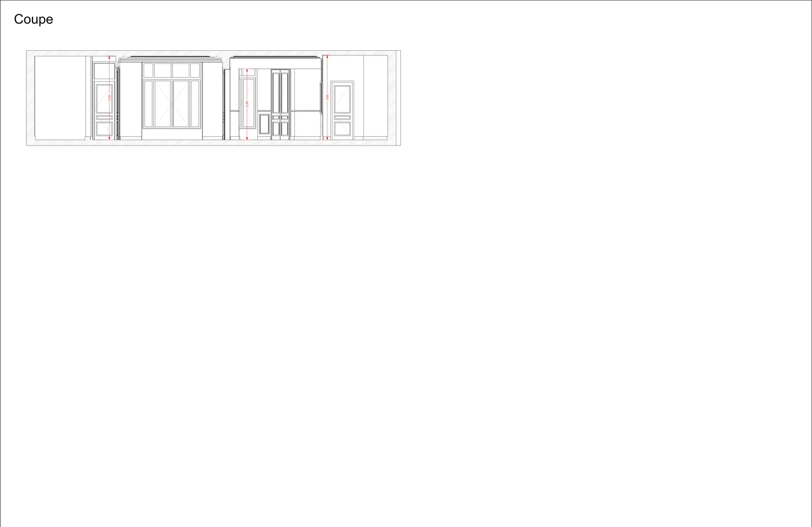 Coupe AA du plateau de bureaux, 3,02 m sous plafond.
