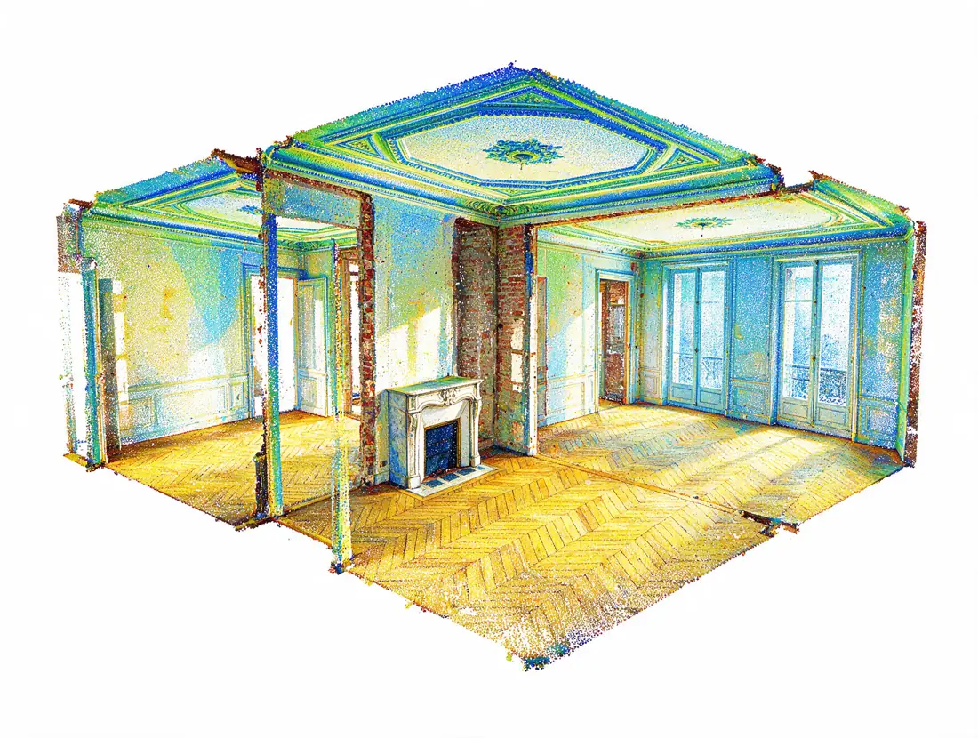 Illustration : appartement haussmannien en nuage de points