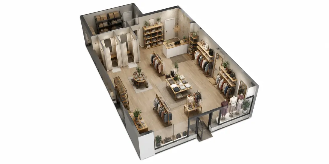 Illustration : showroom retail en nuage de points